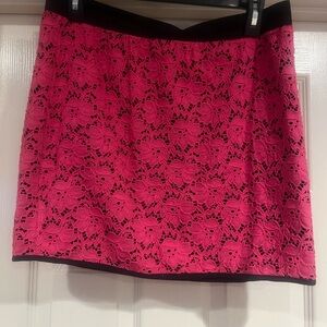 Express Hot Pink Floral Lace Mini Skirt with Black Trim